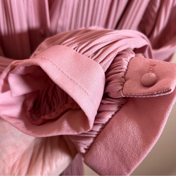 Vintage 60 70 Retro Micro Pleated Pink Balletcore High Collar Secretary Dress - Picture 10 of 17